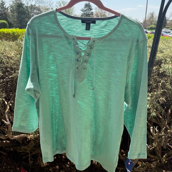 Chaps Women's Pullover Plus Size 2X Top with Laces Light Green (Parakeet) NWT - Picture 4 of 16